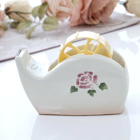 マニー ローズステーショナリー テープカッター 陶器 日本製 薔薇 花柄 ピンク かわいい おしゃれ 文具 華やか