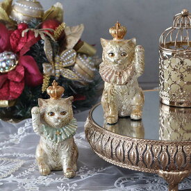 バロックウェルカム＆ラッキーキャット 2個セット 招き猫 猫 ネコ クラシック ヴィンテージ加工 クラシカル エレガント インテリア 置物 おしゃれ