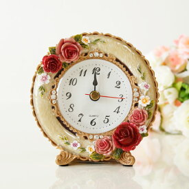 置時計 ロイヤルローズ 置き時計 アイボリー おしゃれ　ギフト 薔薇 雑貨 かわいい バラ ばら 可愛い