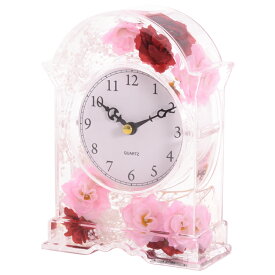 置時計 アクリル水中花 ミックスローズ ピンク 薔薇 雑貨 エレガント かわいい 置き 時計 プレゼント