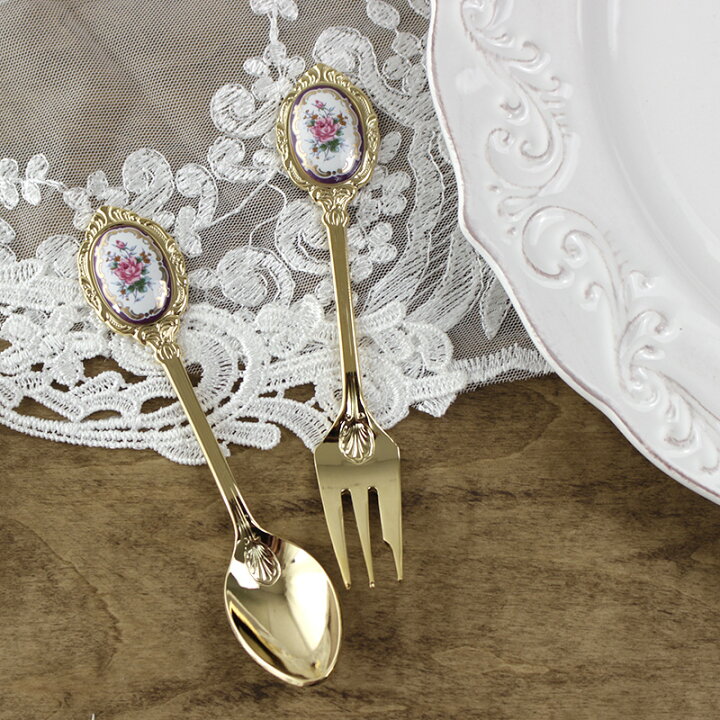 楽天市場 ティースプーン ケーキフォーク リムローズゴールドカトラリー 日本製 メール便可 薔薇 おしゃれ 花柄 バラ雑貨 薔薇雑貨姫系雑貨のお店 Roserich