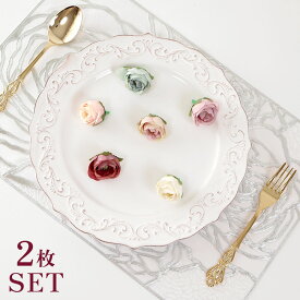 ランチョンマット ローズ 2枚セット テーブルマット シルバー&ホワイト 薔薇雑貨 かわいい 花柄 おしゃれ 豪華 華やか キラキラ 薔薇柄 ローズ柄