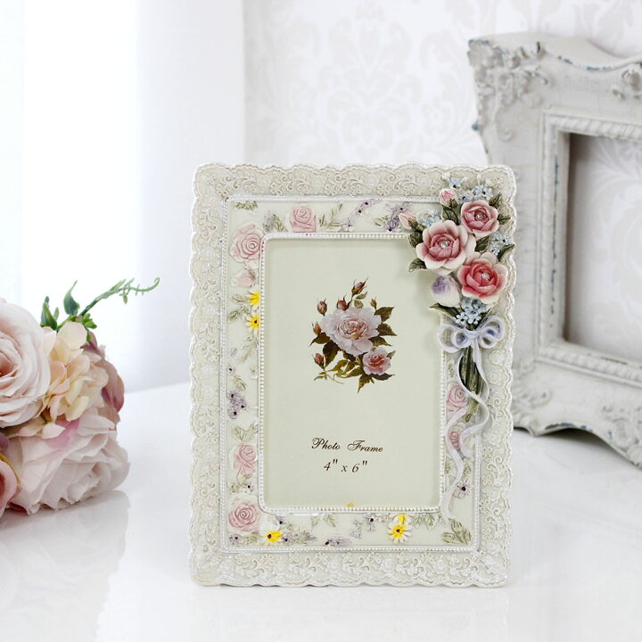 楽天市場 写真立て 薔薇のブーケ フォトフレーム アイボリー プレゼント 結婚祝い ギフト 花柄 薔薇 かわい おしゃれ エレガント 豪華 薔薇雑貨姫系雑貨のお店 Roserich