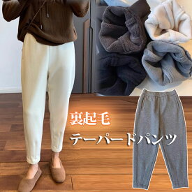 裏起毛 テーパードパンツ レディース 秋冬 細身 冬 きれいめ パンツ 黒 大きいサイズ ウエストゴム テーパード スラックス フルレングス 低身長 ロングパンツ ハイウエストパンツ