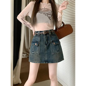 デニムスカート ミニ レディース Aライン ポケット ハイウエスト 台形 ジーンズ カジュアル おしゃれ 小さいサイズ ボトムス 膝上 レディース ボトムス 春 夏 秋 ガールズ 女子 女性 ショート丈 ショートスカート 脚長効果