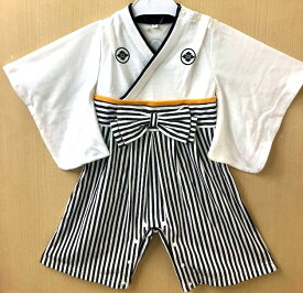 「プレ付き」◇60/70/80/90cm　羽織はかまロンパース カバーオール　男の子　ホワイト　タイプ3