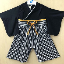 「プレ付き」◇70/80cm　羽織はかまロンパース カバーオール　男の子　黒色　NEW　タイプ2