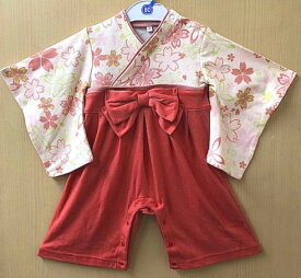 「プレ付き」◇70/80/90cm　羽織はかまロンパース 女の子　カバーオール　ピンク