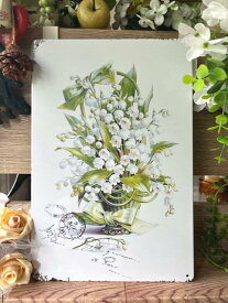 美しいスズランの花　ブリキ看板 20×30cm アートパネル 壁掛け　NEW