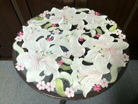 テーブルクロス 直径 60cm センタークロス 円形 ホワイト カサブランカ　百合の花　再入荷
