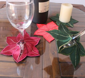 4枚セット　ワイン　グラスカバー14cm　　コースター 　 テーブルコーディネート　クリスマス限定商品
