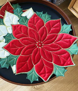 上質なクリスマス コースター ドイリー40cm  三層構造綿入り