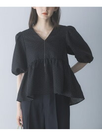 【SALE／30%OFF】『WEB限定』ジャガードペプラムVネックブラウス URBAN RESEARCH ROSSO アーバンリサーチロッソ トップス シャツ・ブラウス ブラック ネイビー【RBA_E】【送料無料】[Rakuten Fashion]