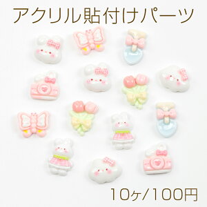 アクリル貼り付けパーツ ウサギ 蝶々 チューリップ カメラ キッズ※種類ミックス(10ヶ)