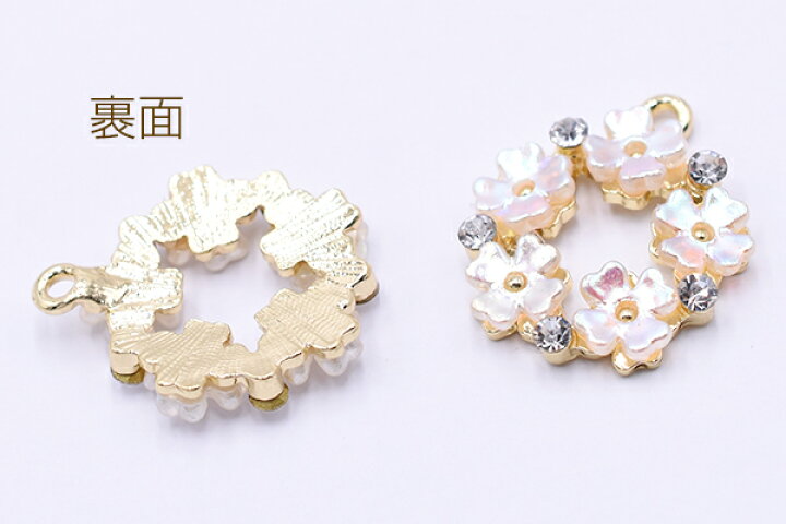 楽天市場】花モチーフストーンチャーム サークル 1カン 18×21mm  