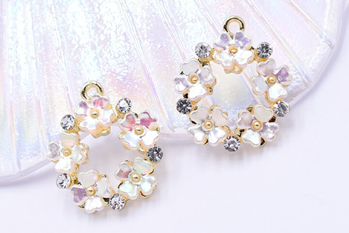 楽天市場】花モチーフストーンチャーム サークル 1カン 18×21mm  