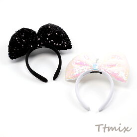 リボンカチューシャ スパンコール装飾 かわいいカチューシャ ヘアアクセサリー（1ヶ）