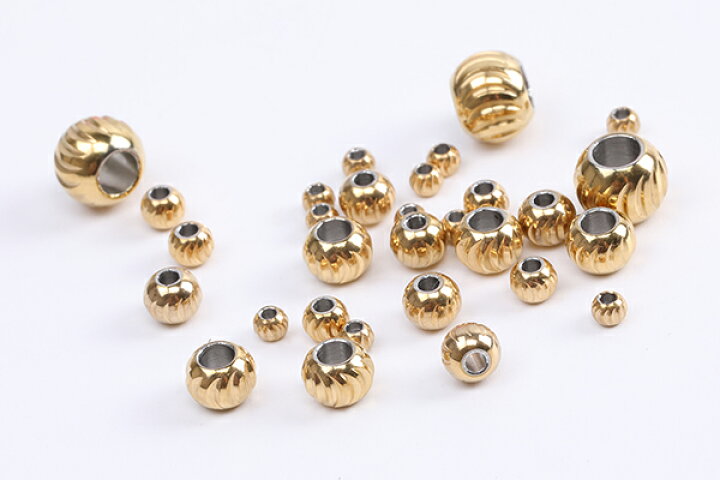 楽天市場】ステンレス製 メタルビーズ 筋入り 丸玉 オーバル ゴールド 