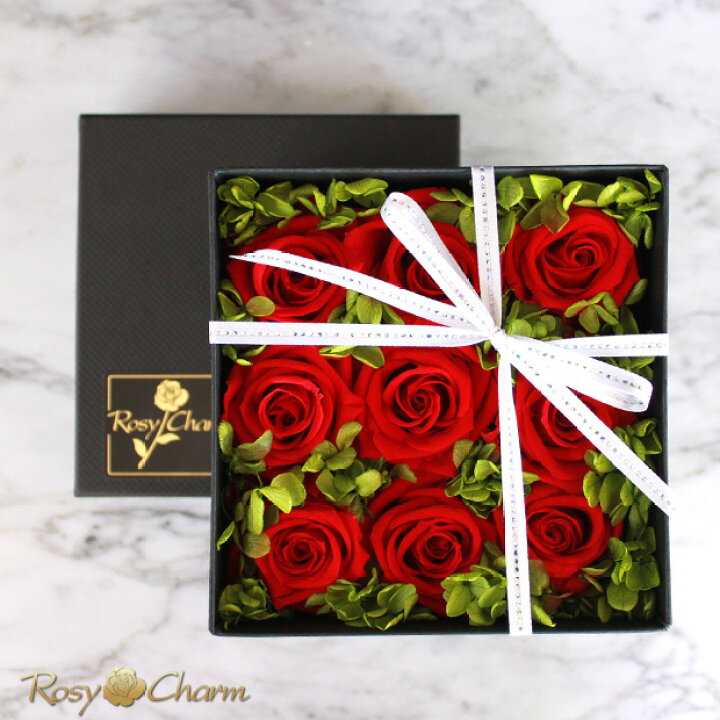 楽天市場】フラワーボックス 9輪の薔薇と紫陽花 プリザーブドフラワー 