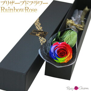 レインボーローズ プリザーブドフラワー 大輪 薔薇 1本 箱入り 誕生日 プレゼント 結婚 記念日 プロポーズ お祝い 卒業 退職 1輪 虹色 バラ レインボー フラワー 七色 枯れない 花束 高級 ボッ
