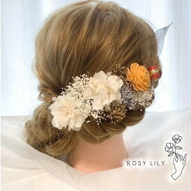 髪飾り 髪かざり ウィスキーオレンジ ヘッドパーツ ドライフラワー 和装 着物 ブライダル ウェディング 浴衣 成人式 結婚式 前撮り 卒業式 七五三 ピアノ発表会 ヘアアクセサリー 白 オレンジ ゴールド シルバー お呼ばれ 振袖 袴 ドレス 紫陽花 かすみ草 玉