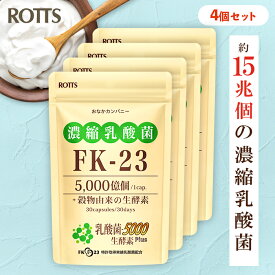 【SALE15%OFF】[4個セット] FK-23 濃縮乳酸菌 高配合 サプリ 乳酸菌5000生酵素Plus (30カプセル) 1袋に15兆個の 濃縮 乳酸菌 FK23 + 5種類の 活性酵素 サプリメント ニチニチ フェカリス菌 善玉菌 消化酵素 ロッツ ROTTS