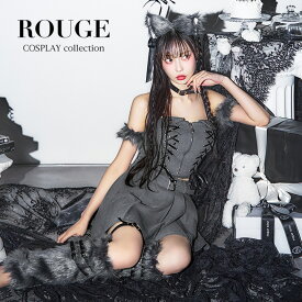 【8点SET】オオカミ 狼 ウルフ 衣装 コスプレ コスプレセット ハロウィン イベント レディース 狼耳 セットアップ 編み上げ レースアップ リボン スカート オフショルダー コスチューム アニマル イベント グレー 【ROUGE | ルージュ】 HW110YNdzw-24NR