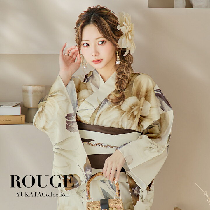 浴衣ジェンヌ 新作 浴衣5点セット オフホワイト 青 ゆかた 半幅帯 椿 再入荷予定なし】2024 浴衣5点セット(ゆかた・帯・下駄・着付けマニュアル・腰ひも)  | Dita（ディータ）オフィシャルストア 新作 浴衣ジェンヌ 浴衣5点セット ブラウン 茶色 花柄 浴衣 半幅帯