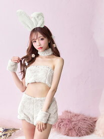 送料無料 仮装 コスプレ ハロウィン バニー コス コスプレセット【6点SET】 レディース アニマル うさぎ フェス イベント もこもこ グレー ホワイト ブラック ピンク ハロウィン コスチューム コス うさぎコスプレ 女性 セクシー【ROUGE | ルージュ】 7115SB-1807-1