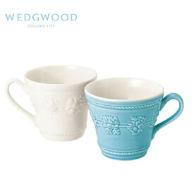 贈り物におすすめ　WEDGWOOD(ウェッジウッド) ウェッジウッド　クイーンズウェア　コレクション　フェスティビティ マグカップセット（アイボリー・ブルー） ペア　マグ 出産祝・誕生日・入園・御祝・結婚祝【入学 お返し】【母の日 父の日】