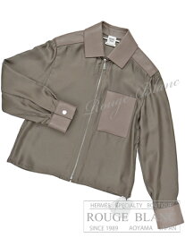 エルメス　2024 S/S　シルク×レザー　ブルゾン　ジャケット　エトゥープ　#34　タグ付　【新品】HERMES Silk & Leather Blouson Jacket Etoupe 【NEW】