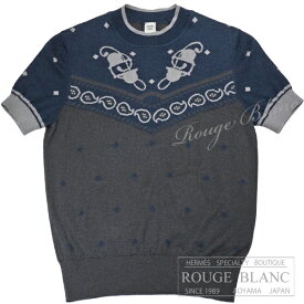 エルメス　ショートスリーブニット　”宮廷の馬具”　ネイビー×グレー　#36　タグ付　【新品】HERMES Short sleeve knit "Harnais de Cour" Navy×Gris 【NEW】