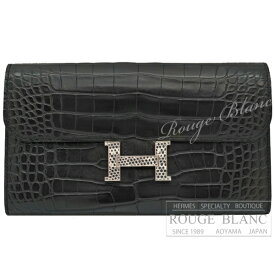 【エルメス/コンスタンスロング/HERMES】エルメス コンスタンスロングウォレット ブラック クロコダイル アリゲーターマット リザードナチュラ×シルバー金具 【新品】HERMES Constance long Wallet Black Alligator Mat Lizard ×Silver Buckle【NEW】