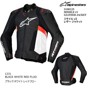 yAlpinestarsz3100125 MISSILE v3 LEATHER JACKET (1231 BLACK WHITE RED FLUO) ApCX^[Y ~TC U[WPbg (ubNzCgbh.F) oCN Ki v [X CfBO
