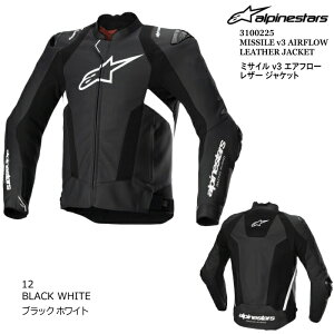 yAlpinestarsz3100225 MISSILE v3 AIRFLOW LEATHER JACKET (12 BLACK WHITE) ApCX^[Y ~TC GAt[ U[WPbg (ubNzCg) oCN Ki v [X CfBO