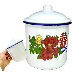 ホーローマグカップ12cm中|キャンプ,骨董品,レトロ,フタ,付き,器,グッズ,茶,テーブルウェア,中国,中華街,アジアン,雑貨  ro0817