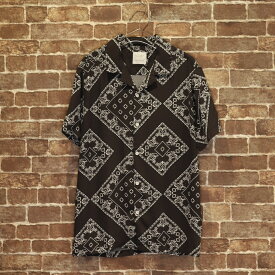 ペイズリーシャツメンズ レディース ユニセックス 半袖 柄 襟付き服物 涼しい 黒 ブラック インポート ファッション セレクト LA ロサンゼルス CACTUS MAN 数量限定