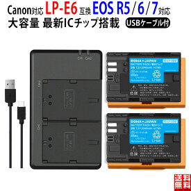 大容量【EOS R5 R6 本体充電】Canon対応 LP-E6NH LP-E6N LP-E6 互換バッテリーパック 2個 と LC-E6 互換 USB充電器 最新ICチップ搭載 PSE基準検品 同時充電