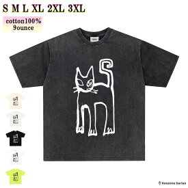 メンズTシャツ メンズ Tシャツ コットン おしゃれ 全6種類 猫 落書き ウォッシュド 蛍光 アート かわいい カッコいいTシャツ ワンポイント Tシャツ純綿 ユニセックス トレンド ストリート オーバーサイズ カップル Y2K M L XL 2XL 3XL 20代 30代