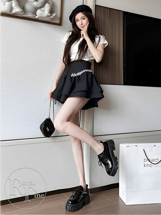 楽天市場】インナーパンツ付き ミニスカート フレア 白 黒 ハイ  