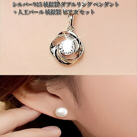 ネックレス ペンダント ピアス セット ダブルリング AAA級 ジルコニア採用 シルバー925 / 箱入り・保存用ポーチ・お手入れクロス付き