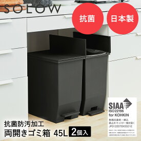 SOLOW ソロウ ペダル オープンツイン ゴミ箱 45L 2個セット ブラック | ごみ箱 ダストボックス ゴミ入れ 45リットル トラッシュカン ゴミ箱 ごみばこ ごみ入れ ペダル式ゴミ箱 ゴミバコ ごみばこ ペダル式ごみ箱 分別 スリム コンパクト ペダル式ゴミ箱 キッチン ゴミ入れ