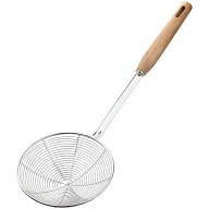 ざる ステンレス 取っ手付き 木柄 揚げ物 すくい網 あく取り やけどを防ぐ 直径13.5cm 大 ストレーナー …