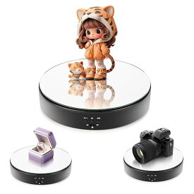 ターンテーブル360度電動鏡面回転台 方向角度調整可能 騒音が小さい フィギュア展示用 商品の撮影とビデオに最適 耐荷重5KG 195mm直径 (ブラック)