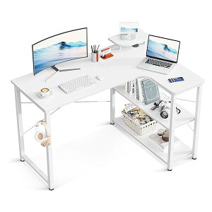 ゲーミングデスク L字 パソコンデスク 幅110 デスク desk 机 pcデスク 棚付き オフィス ワーク 在宅勤務 ?子 作業机 組立簡単 ホワイト 右棚