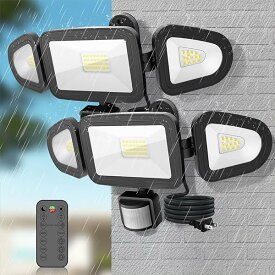 LEDセンサーライト 屋内/屋外使用可 人感センサー LED投光器 42W 昼白色 6500K フラッドライト リモコン操作 自動点灯/消灯 高輝度 4200ルーメン 3灯式 IP66防水仕様 省エネ 明るい 防犯ライト 投光器 ガレージ 庭 玄関