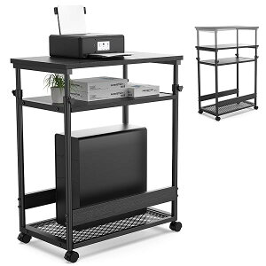 パソコンラック pcワゴン 昇降式 幅62×奥行36×高さ68~96cm サイドワゴン パソコンワゴン サイドデスク プリンター台 pc置き台 収納棚 オフィス収納 袖机 キャスター付き (1. 黒)