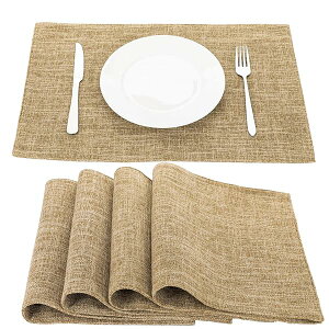 ランチョンマット布製 綿麻 マット 二層生地縫製 無地 和風 柔軟性 断熱 滑り止め お手入れ簡単 丸洗い キッチン 家庭用 レストラン用 4枚セット(マスタード)
