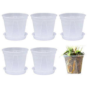 【送料無料】植木鉢 透明 スリット鉢 透明 5個 底皿付 盆栽 プラ鉢 プラスチック鉢 多肉植物鉢 育苗ポット胡蝶蘭 蘭鉢 透明鉢 園芸用品 屋内屋外使用のための小さい植物容器 観葉植物 鉢 (10*