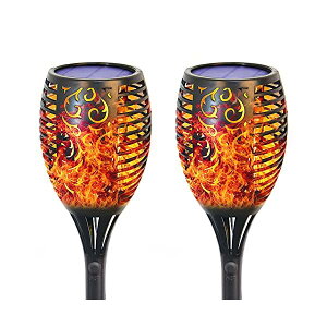 【送料無料】ソーラーライト 屋外 炎ライト ソーラートーチライト 96電球内蔵 IP65防水 自動点灯消灯 ガーデンLEDライト 取付簡単 ガーデン経路/芝生/歩道/庭/ガーデン(2本セット)